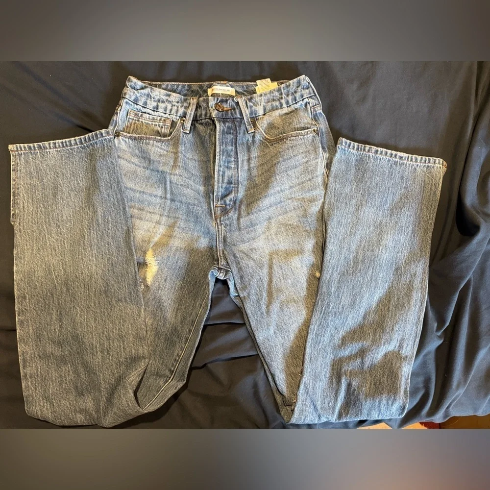 Good American Good Boy Jeans Size 4/27 High Rise Boot Slit Distressed Denim